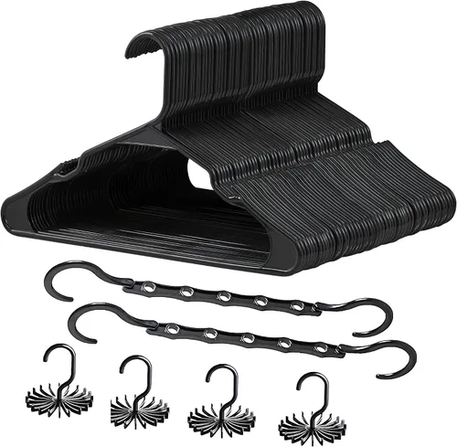 Vista 19 de VECELO - Juego de 25 perchas de plástico, con muescas antideslizantes para hombros para ahorrar espacio en el armario, percha resistente para Beige