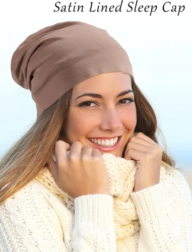 Vista 3 de SATINIOR 4 piezas satén forrado dormir Cap Slouchy Beanie Slap Hat para mujer