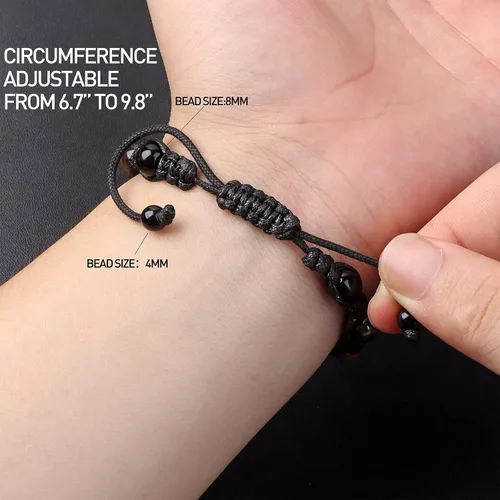 Vista 6 de Pulsera de triple protección, pulsera de cuentas de obsidiana negra y hematita genuina con ojo de tigre para hombres y mujeres, pulseras curativas
