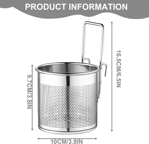 Vista 7 de Cesta coladora de fideos, colador de pasta de acero inoxidable de malla fina con asa, versátil cesta de fideos de cocina para cocinar y freír