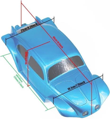 Vista 4 de SANTAIZI 1/10 RC Body Beetle LEXAN PC Shell Ancho 7.874 in para MT y Crawler Car (Azul claro)