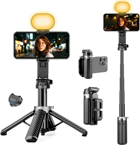 Vista 9 de Trípode magnético multifuncional 4 en 1, palo selfie portátil para iPhone y Android con control remoto desmontable y anillo de metal, trípode