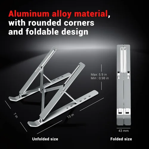 Vista 5 de Soporte para computadora portátil para escritorio, elevador ergonómico ajustable de 6 ángulos, portátil de aluminio plegable, soporte de computadora