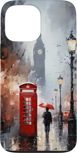 Vista 24 de Funda para iPhone 16 Wet London Iconic Red Phone Booth Clocktower Art Cover Phone Case
