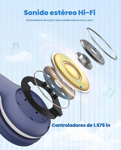 Vista 3 de EarFun K2 - Auriculares Bluetooth para niños, con volumen limitado, tiempo de reproducción de 40 horas, micrófono integrado, sonido estéreo