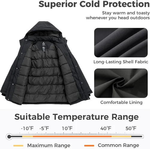 Vista 3 de wantdo Abrigo de invierno grueso para hombre, chaqueta de parka cálida con capucha