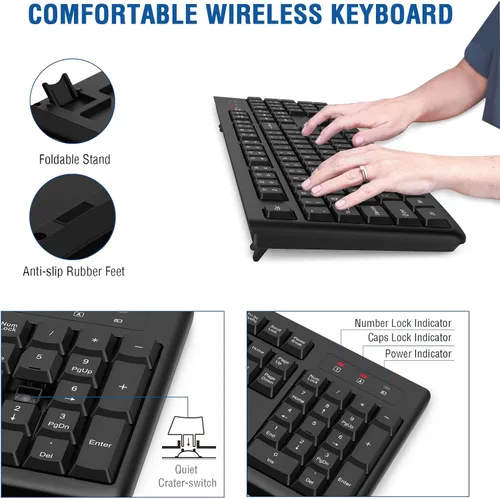Vista 2 de EDJO - Combo de teclado y mouse inalámbricos, teclado inalámbrico USB de tamaño completo de 2.4 GHz y mouse óptico para Windows, Mac, laptop