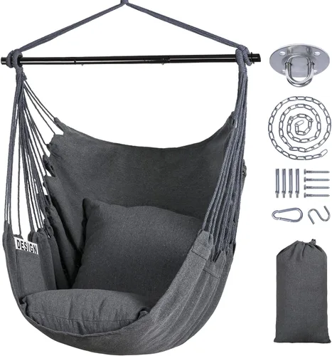 Vista 11 de SUNCREAT Sillas tipo hamaca con barra de soporte de acero, azul y blanco