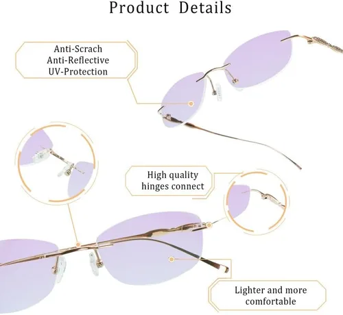 Vista 43 de LifeArt Pure Titanium Frame Glasses/Blue Light Blocking Reading Glasses, Reduce Eyestrain, Stylish for Men and Women 3033_(champán Clear)