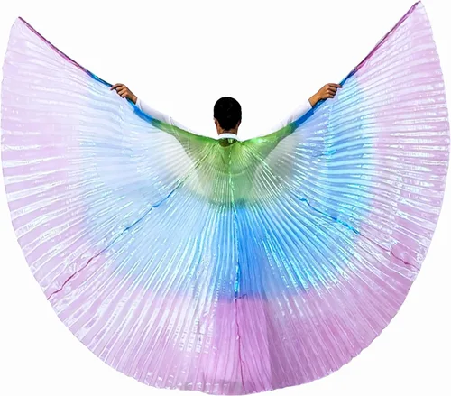 Vista 14 de Wuchieal Disfraz de danza del vientre de 2 palos y coak de ángel para mujer 0#amarillo-rojo-azul