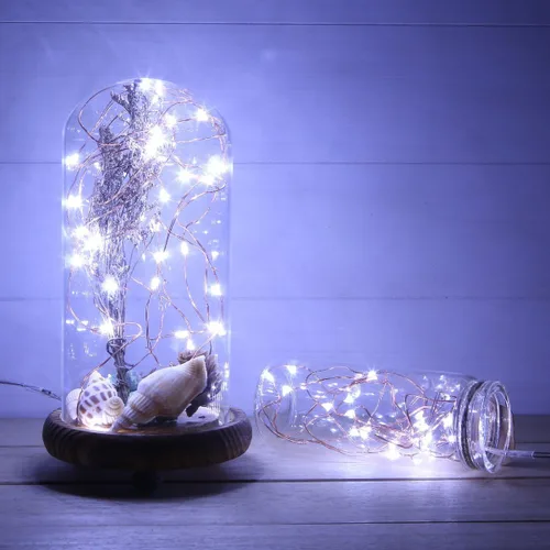 Vista 4 de Metaku - Juego de 2 tiras de luces de hadas de 33 pies con 100 LED, luces LED parpadeantes que funcionan con pilas, con control remoto