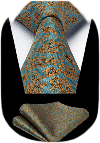 Vista 134 de HISDERN Corbatas para hombre, corbata de cachemira y bolsillo cuadrado tejido clásico floral para hombre, corbata de fiesta de boda