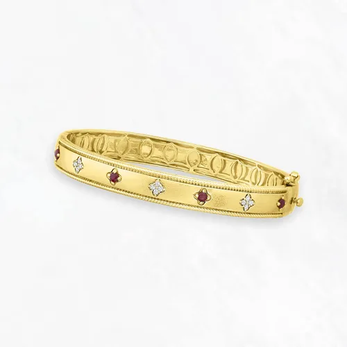 Vista 3 de Ross-Simons Pulsera de diamantes de 0.20 quilates de rubí y 0.15 quilates en oro de 18 quilates sobre esterlina, Gema, multi