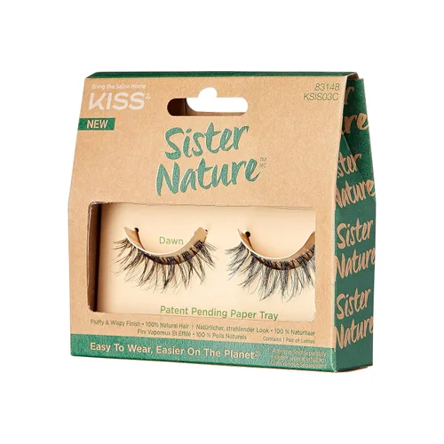 Vista 9 de KISS Sister Nature - Pestañas postizas 'Dawn', 0.472 in, cabello 100% natural, caja de papel reciclable, impresa con tinta de soja, libre