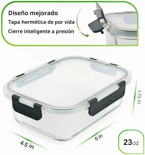 Vista 2 de DAS TRUST Paquete de 10 recipientes de vidrio para preparación de comidas, aptos para microondas, recipientes de almacenamiento de alimentos de Negro