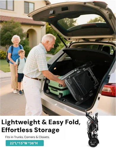 Vista 5 de Sillas de ruedas eléctricas ultra ligeras de 33 lb para adultos - Alcance de 15 millas y motor dual de 360 W, capacidad de 330 lb, silla de ruedas