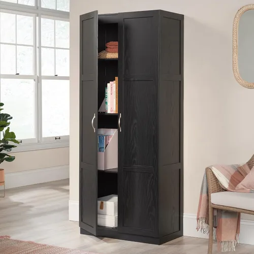 Vista 4 de Sauder Gabinete de almacenamiento alto, negro, 4 estantes ajustables, uso en varias habitaciones