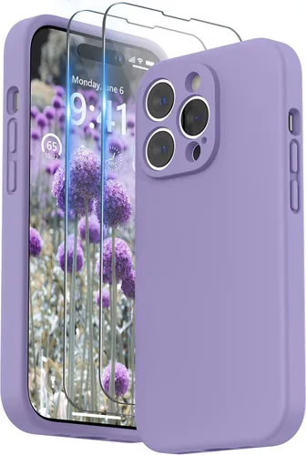 Vista 9 de SURPHY Funda diseñada para iPhone 14 Pro con protector de pantalla, (protección de cámara y forro de microfibra suave), funda de silicona líquida