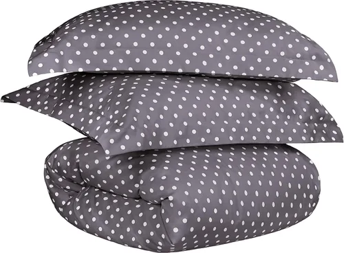 Vista 10 de SUPERIOR Juego de funda de edredón de mezcla de algodón, diseño de lunares, incluye 1 funda de edredón con cierre de botón, 1 funda de almohada