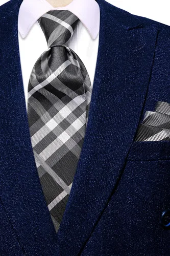 Vista 296 de Hi-Tie Corbata clásica de cachemira para hombre con pañuelo y gemelos a cuadros