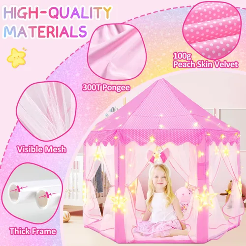 Vista 2 de EVOIONOS Tienda de campaña de princesa para niñas, tienda de campaña de castillo para niñas, tienda de campaña de juego de castillo de princesa