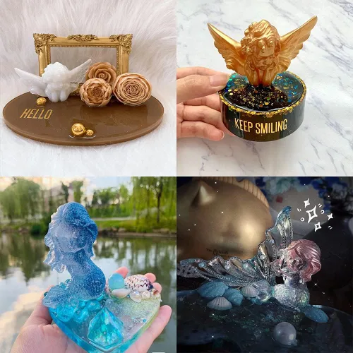 Vista 7 de 1 molde de silicona UV ángel sirena hecha a mano llavero pendiente DIY decoración artesanía resina epoxi molde para joyería herramienta (ángel)