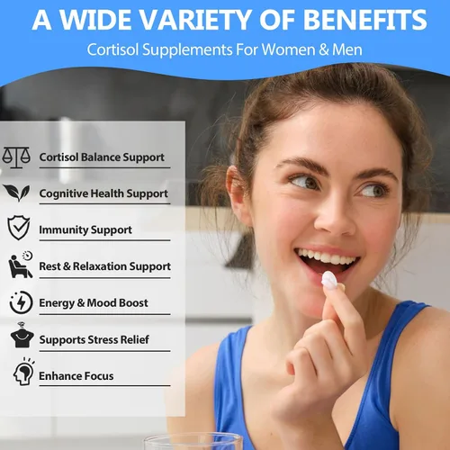 Vista 3 de SCOLA Suplemento de cortisol para mujeres y hombres con magnesio, Ashwagandha/L-teanina, administrador de desintoxicación de cortisol, reductor