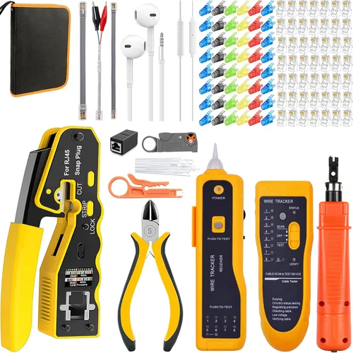 Vista 8 de LEATBUY RJ45 Crimp Network Tool Cat5/Cat5e/Cat6 Crimping Tool Set for RJ11/RJ12 for Regular End-Pass-Through with 50PCS Connectors, Network Tool Set