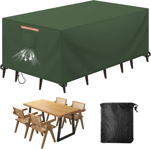 Vista 15 de Funda para silla de mesa redonda de 70 pulgadas, impermeable, 420D, resistente, resistente al viento, funda protectora para muebles de exterior Negro