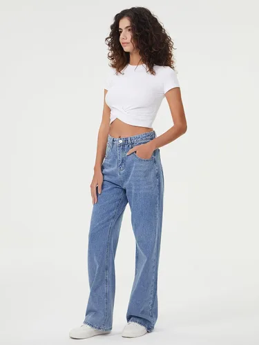 Vista 3 de HDLTE Jeans de pierna ancha para mujer, pantalones holgados de cintura alta, pantalones de mezclilla holgados estilo boyfriend, Y2K