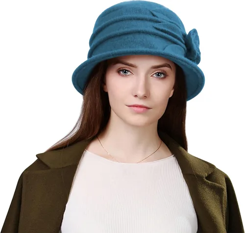 Vista 2 de Sumolux Sombrero de boina para mujer, estilo francés, vintage, floral, vestido de lana, cloche clásico, sombrero de invierno de los años 20