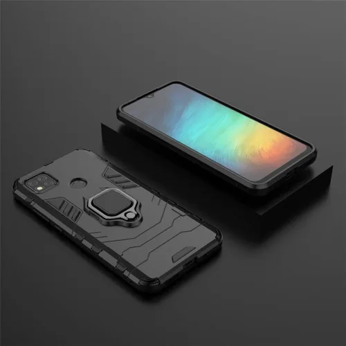 Vista 6 de Compatible con Xiaomi Mi Redmi 9C, Redmi 10A, anillo de metal agarre Kickstand parachoques duro a prueba de golpes