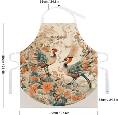 Vista 2 de MUSM Apron for Adults - 27.6 X 31.5 Inch, Heavy-Duty Polyester Aprons with Two Large Pockets, Waterproof Painted Bird Pattern Kitchen Apron for