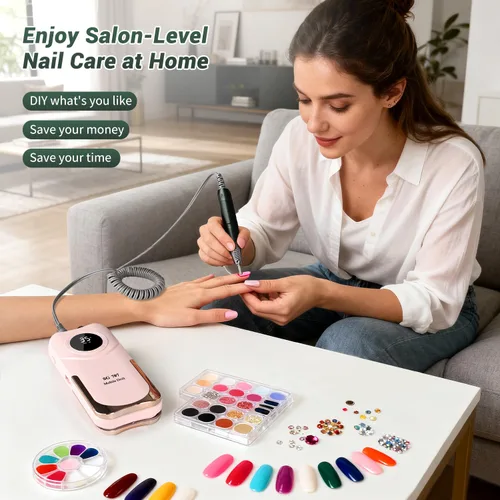 Vista 8 de JEWHITENY Taladro de uñas profesional recargable 35000 RPM, SG707 lima de uñas eléctrica con 6 brocas para uñas acrílicas, eliminación de pulido