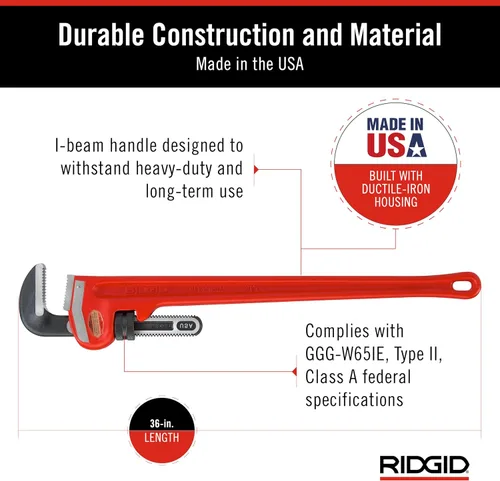 Vista 5 de Ridgid 31035 model 36 Heavy-Duty Straight Pipe Wrench, 36" Plumbing Wrench
