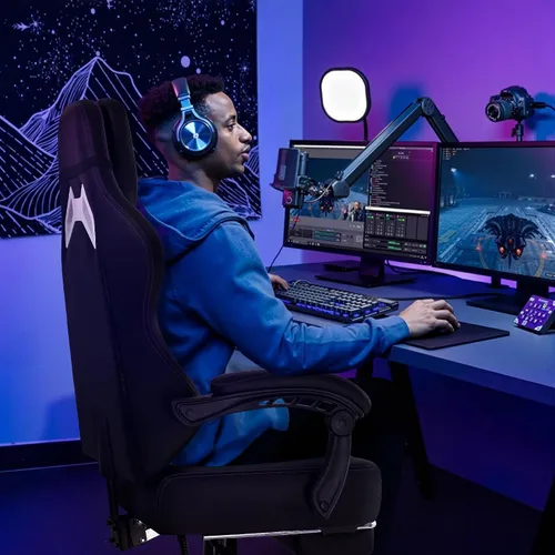 Vista 2 de Waleaf Silla de juegos grande y alta para adultos con reposapiés, capacidad de peso de 400 libras, sillas de videojuegos para oficina, silla