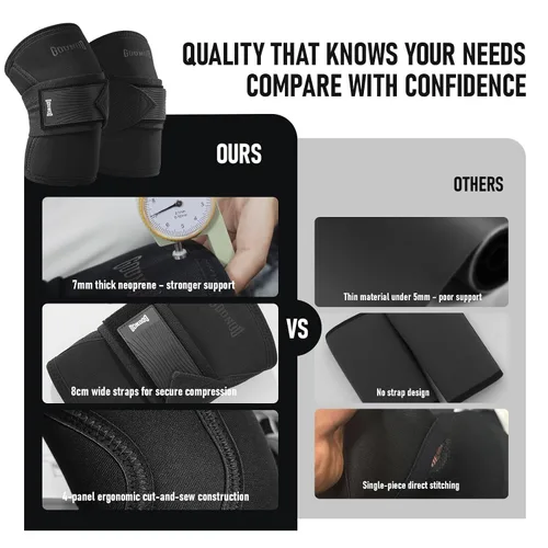 Vista 5 de Knee Sleeves for Weightlifting with Wraparound Straps 7mm Black