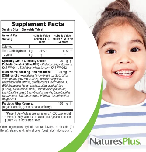 Vista 4 de NaturesPlus GI Natural Probiotic Kids, mezcla de bayas - 30 masticables - Salud digestiva e inmunológica solo para niños - Sin gluten - 30 porciones