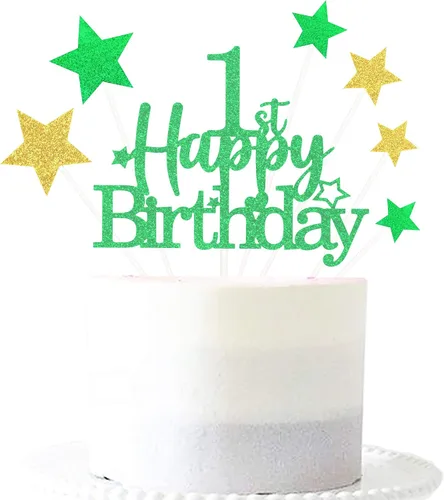 Vista 40 de Decoración brillante para tarta de primer cumpleaños feliz con estrella, adornos personalizados para tarta de 1 cumpleaños, decoraciones de fiesta