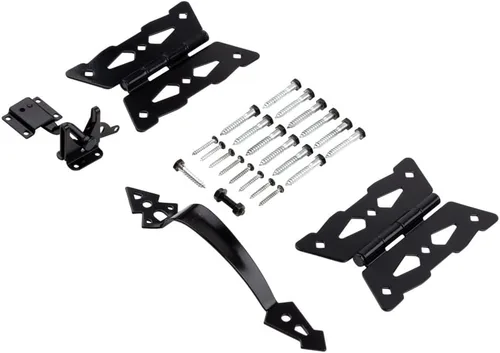 Vista 2 de National Hardware N109-300 V8418 - Kit de puerta de bisagra decorativa de mariposa en color negro Includes 2 Hinges, Latch, Pull and Hardware