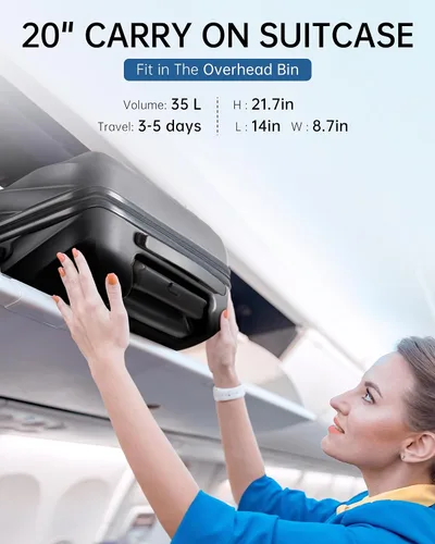 Vista 6 de BAGSMART Equipaje de viaje para equipaje de mano, Negro -, Equipaje de mano rígido con ruedas giratorias
