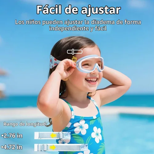 Vista 7 de Pixel Panda 2 Pack Kids Swim Goggles with Fabric Strap for 6-14, Anti-Fog Anti-UV No Hair Pulling Wide View Swimming Goggles