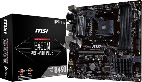 Vista 7 de MSI ProSeries AMD Ryzen 2ª y 3ª generación AM4 M.2 SATA 6Gb/s USB 3 DDR4 D-Sub DVI HDMI Micro-ATX placa base (B450M PRO-VDH Max)