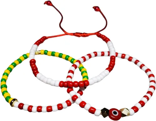Vista 9 de Hecho a mano contra el mal de ojo orishas joyería de protección Ilde elástico elástico ajustable con cuentas unisex amuleto pulsera conjunto