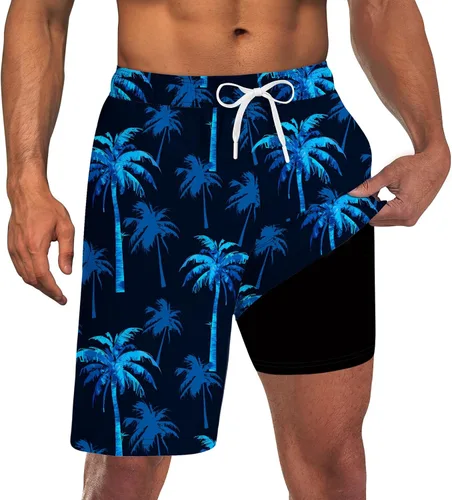 Vista 20 de Trajes de baño para hombre con forro de compresión 2 en 1 Shorts de tabla de 9 pulgadas de secado rápido con bolsillos Blanco
