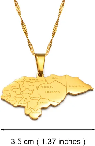 Vista 5 de YUANYIRAN Mapa de Honduras Colgante Collares Collar patriótico étnico con bandera de África Mapa, joyería clásica de Hip Hop de color dorado