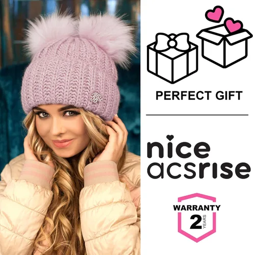 Vista 7 de Braxton Beanie - Gorro de lana para mujer, con 2 orejas de pompón, de punto trenzado, para invierno, para esquí al aire libre