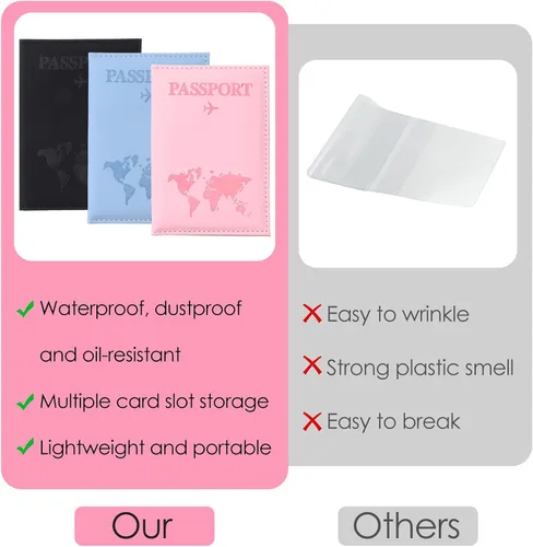 Vista 5 de Nogeqi Funda para pasaporte para mujeres y hombres, con bloqueo Rfid con tarjetero para tarjetas de crédito, billete aéreo, 3