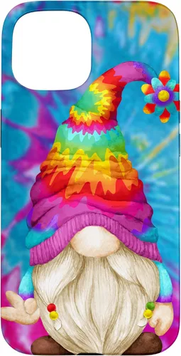 Vista 6 de Funda de gnomo de signo de paz para mujer, diseño de gnomo hippie de teñido anudado para iPhone 16