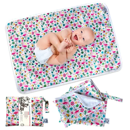 Vista 9 de Flockthree Cambiador impermeable para bebé con bolsa de almacenamiento (28.7 x 19.7 pulgadas), lavable, lavable, reutilizable, a prueba de fugas
